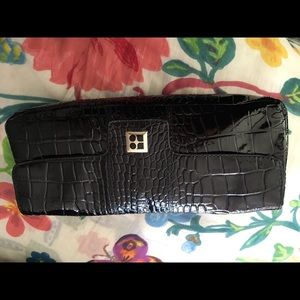 New Kate Spade black patent leather clutch handbag